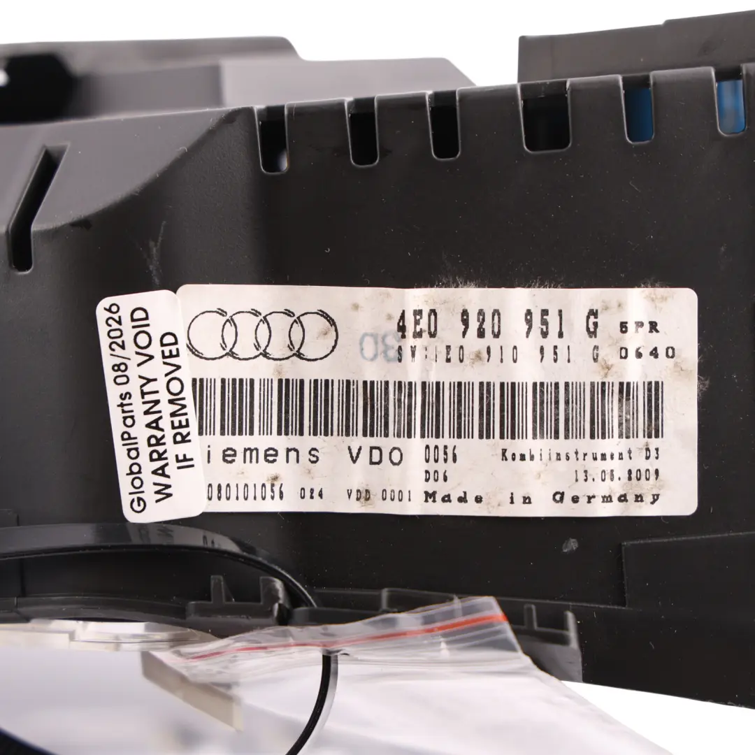 Audi A8 D3 Instrument Cluster Speedometer Clocks Petrol Automatic - SKU RHD-4E0920951G - Part number 4E0920951G