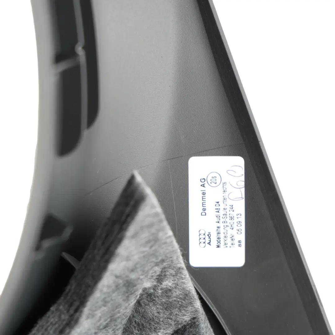 Audi A8 D4 Bottom Lower B Pillar Trim Cover Panel Right O/S Side Black - SKU 4H0867244 - Part number 4H0867244