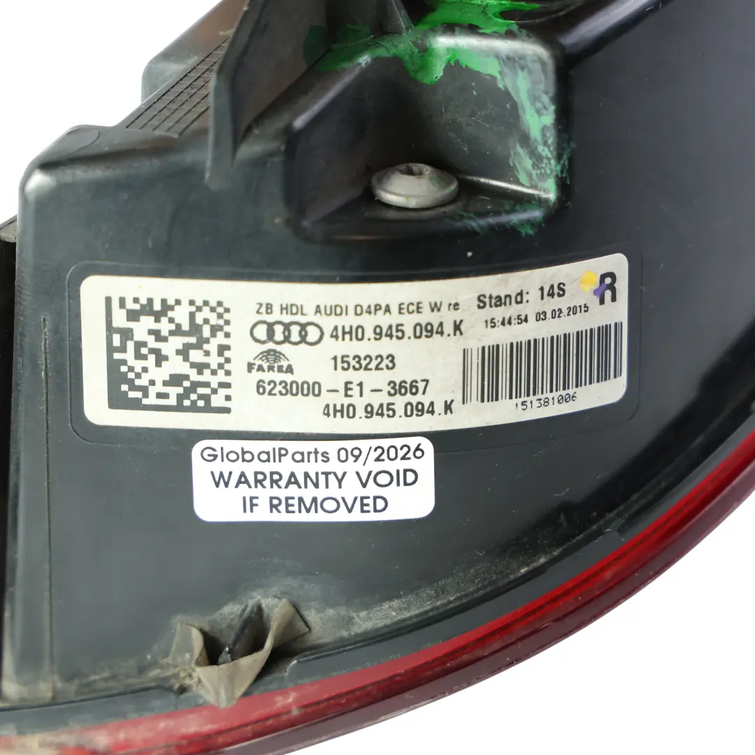 Audi A8 D4 Rear Tail Light Lamp Right O/S Side - SKU 4H0945094K-1 - Part number 4H0945094K
