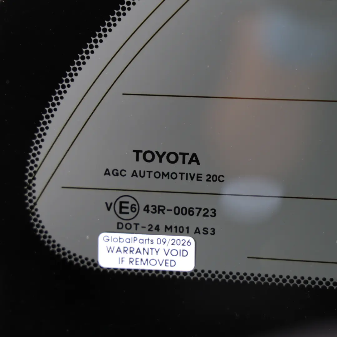Quarter Window Glass Glazing AS3 Right O/S to Toyota Avensis T27 Rear with Part number 6271005140 Toyota Avensis T27 Rear Quarter Window Glass Glazing AS3 Right O/S - SKU 6271005140 - Part number 6271005140