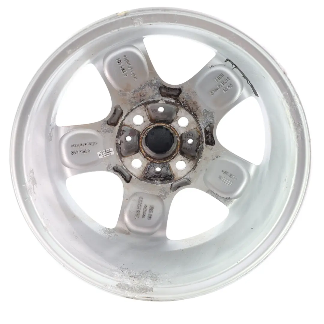Alloy Rim 15" 5,5J 5-Start Spooler 100 to Mini Cooper One R50 R55 R56 Silver Wheel with Part number 6768498 Mini Cooper One R50 R55 R56 Silver Wheel Alloy Rim 15" 5,5J 5-Start Spooler 100 - SKU 6768498-3 - Part number 6768498