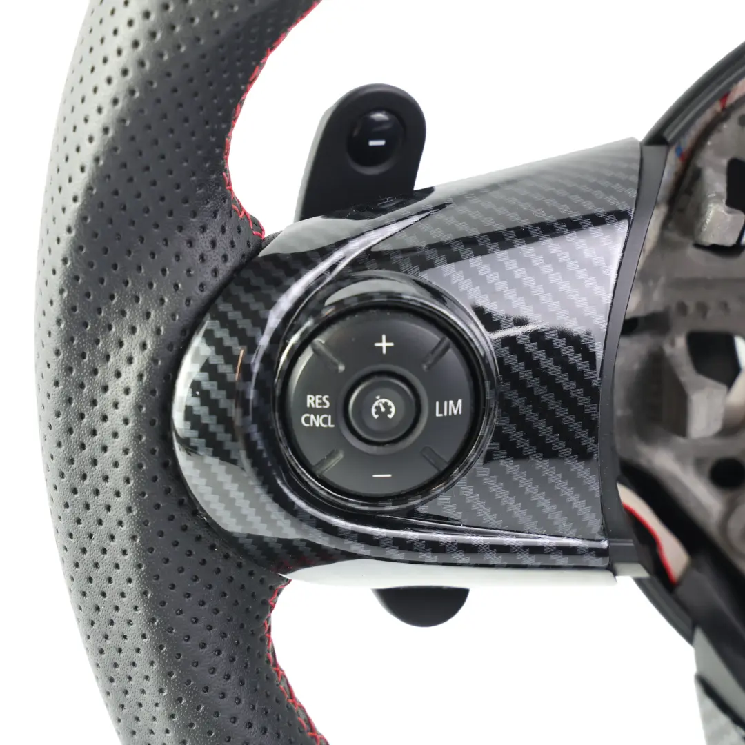 Steering Wheel Carbon Alcantara Flat Bottom Paddle Shift to Mini Cooper S JCW F56 with Part number 6996049 Mini Cooper S JCW F56 Steering Wheel Carbon Alcantara Flat Bottom Paddle Shift - SKU 6996049-3 - Part number 6996049