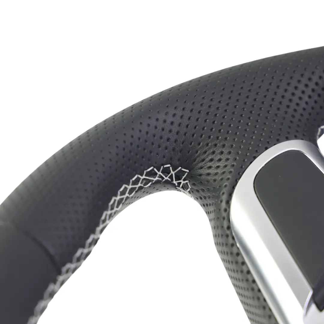 Steering Wheel NEW Black Leather Flat Bottom White Threads to Audi TT 8J with Part number 8J0419091 Audi TT 8J Steering Wheel NEW Black Leather Flat Bottom White Threads - SKU 8J0419091-2 - Part number 8J0419091
