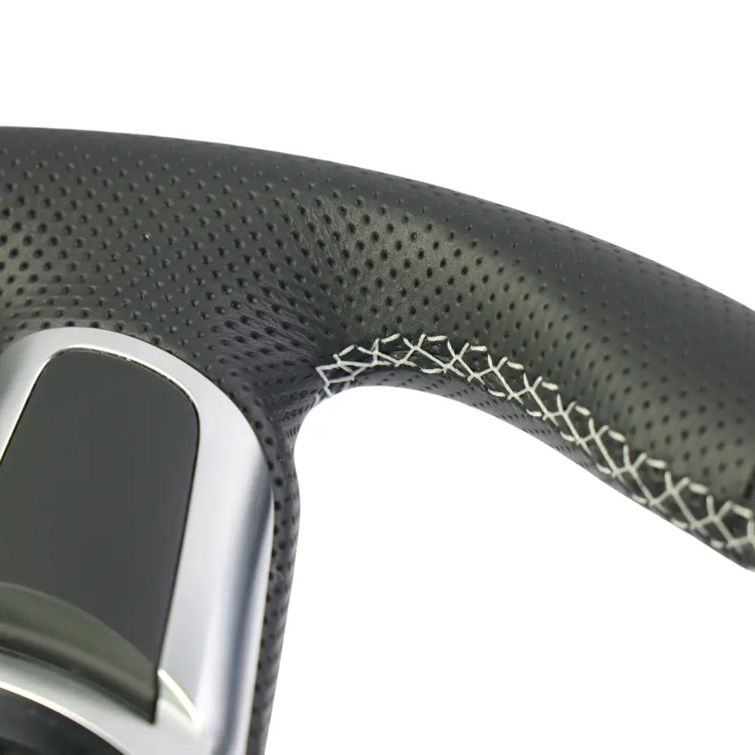 Negro NUEVO Cuero Fondo Plano Costuras Blancas para Audi TT 8J Volante con número de pieza 8J0419091 Audi TT 8J Volante Negro NUEVO Cuero Fondo Plano Costuras Blancas - SKU 8J0419091-2 - Número de pieza 8J0419091