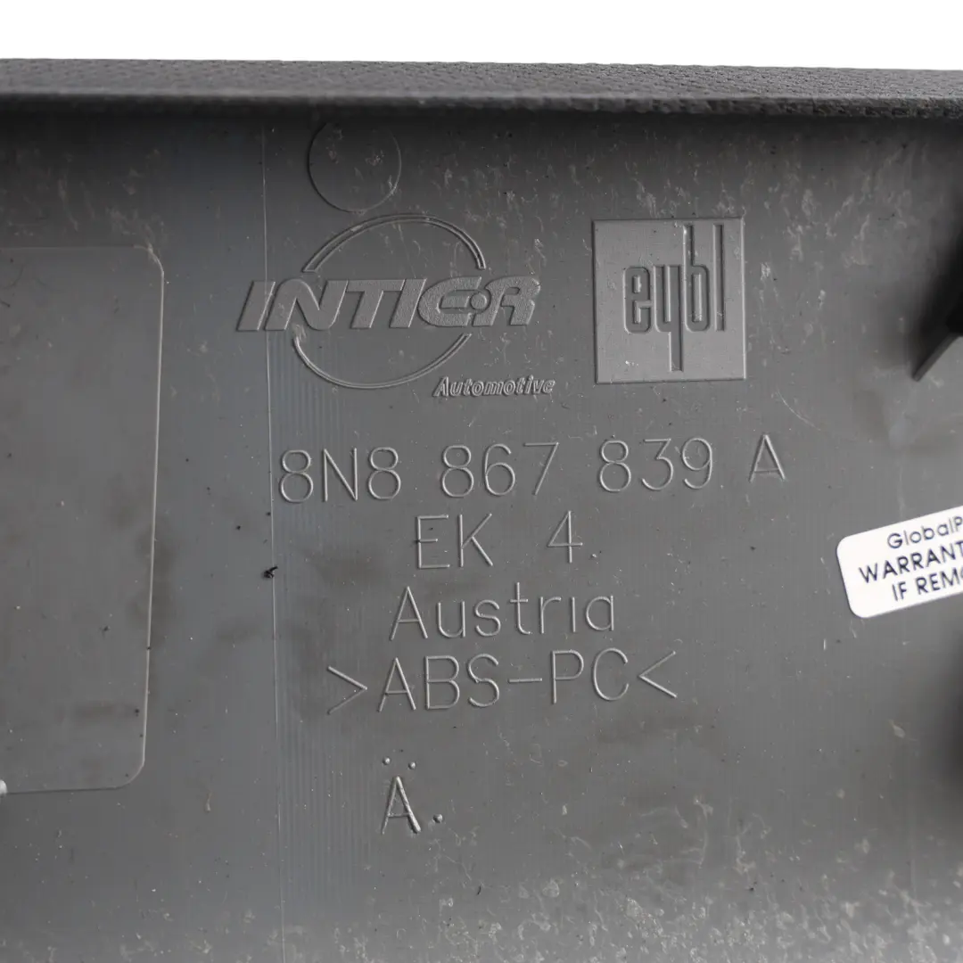 Audi TT 8N Mk1 Coupe Rear Roof Interior Trim Panel Cover Black - SKU 8N8867839A - Part number 8N8867839A