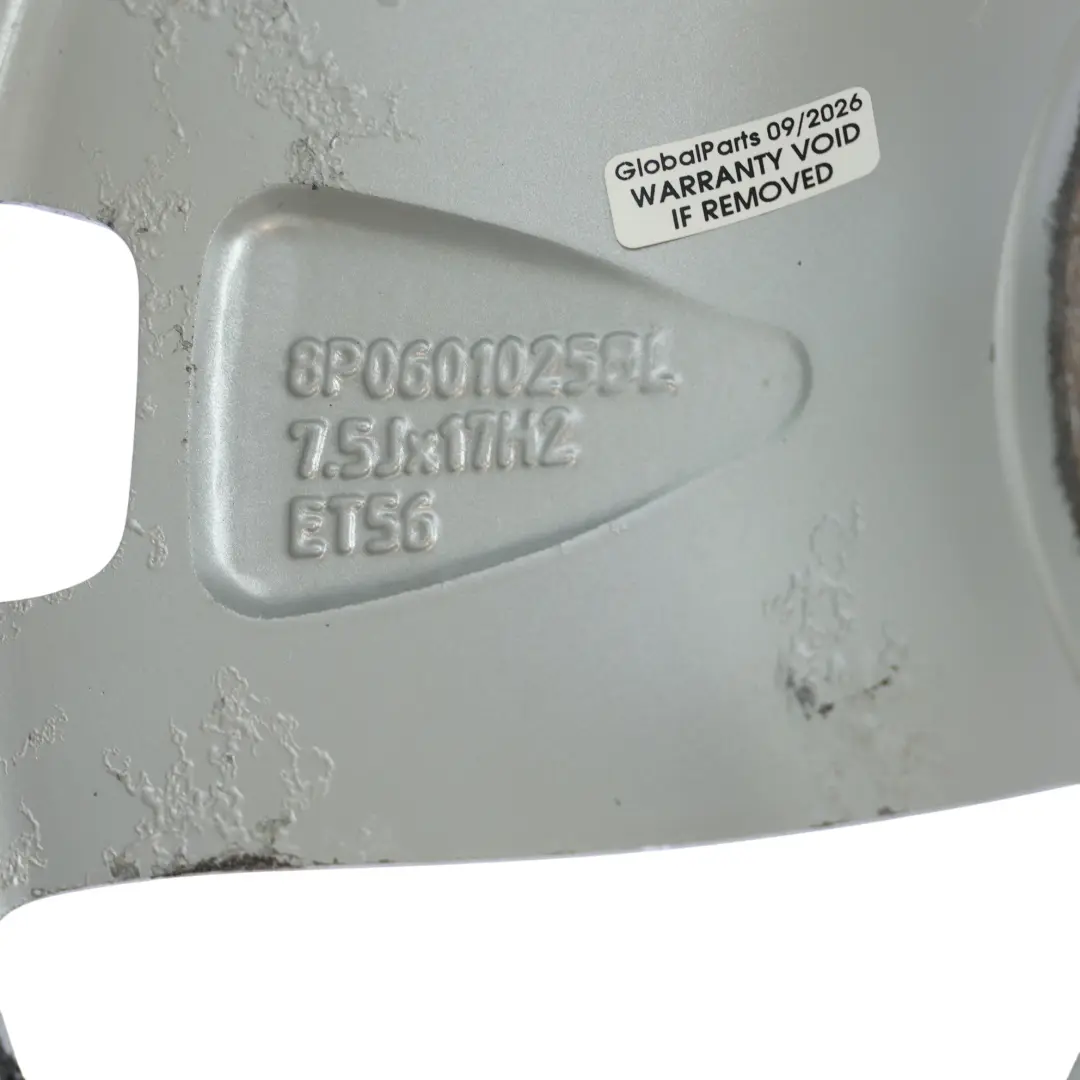 Silberne Leichtmetallfelge 17" 7,5J ET:56 Sternspeiche für Audi A3 8P mit Teilenummer 8P0601025BL Audi A3 8P Silberne Leichtmetallfelge 17" 7,5J ET:56 Sternspeiche - SKU 8P0601025BL-1 - Teilenummer 8P0601025BL