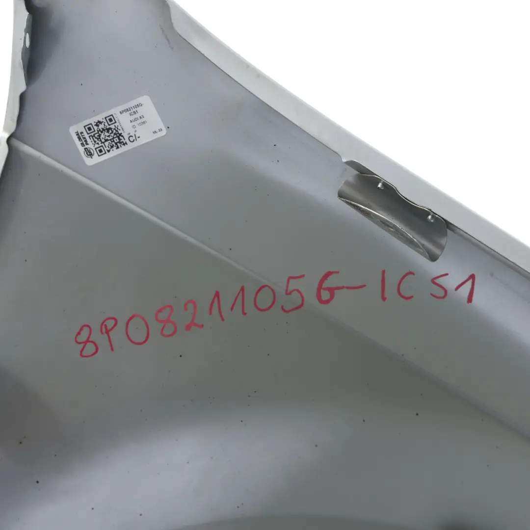 Audi A3 8P Seitenteil Vorne Links Kotflügel Abdeckung Ibisweiß Y9C - SKU 8P0821105G-ICS1 - Teilenummer 8P0821105G