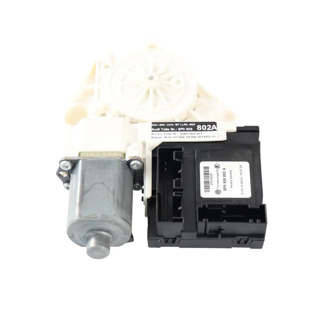 Front Passenger Left Door Electric Window Motor to Audi A3 8P with Part number 8P0959802A Audi A3 8P Front Passenger Left Door Electric Window Motor - SKU 8P0959802A - Part number 8P0959802A