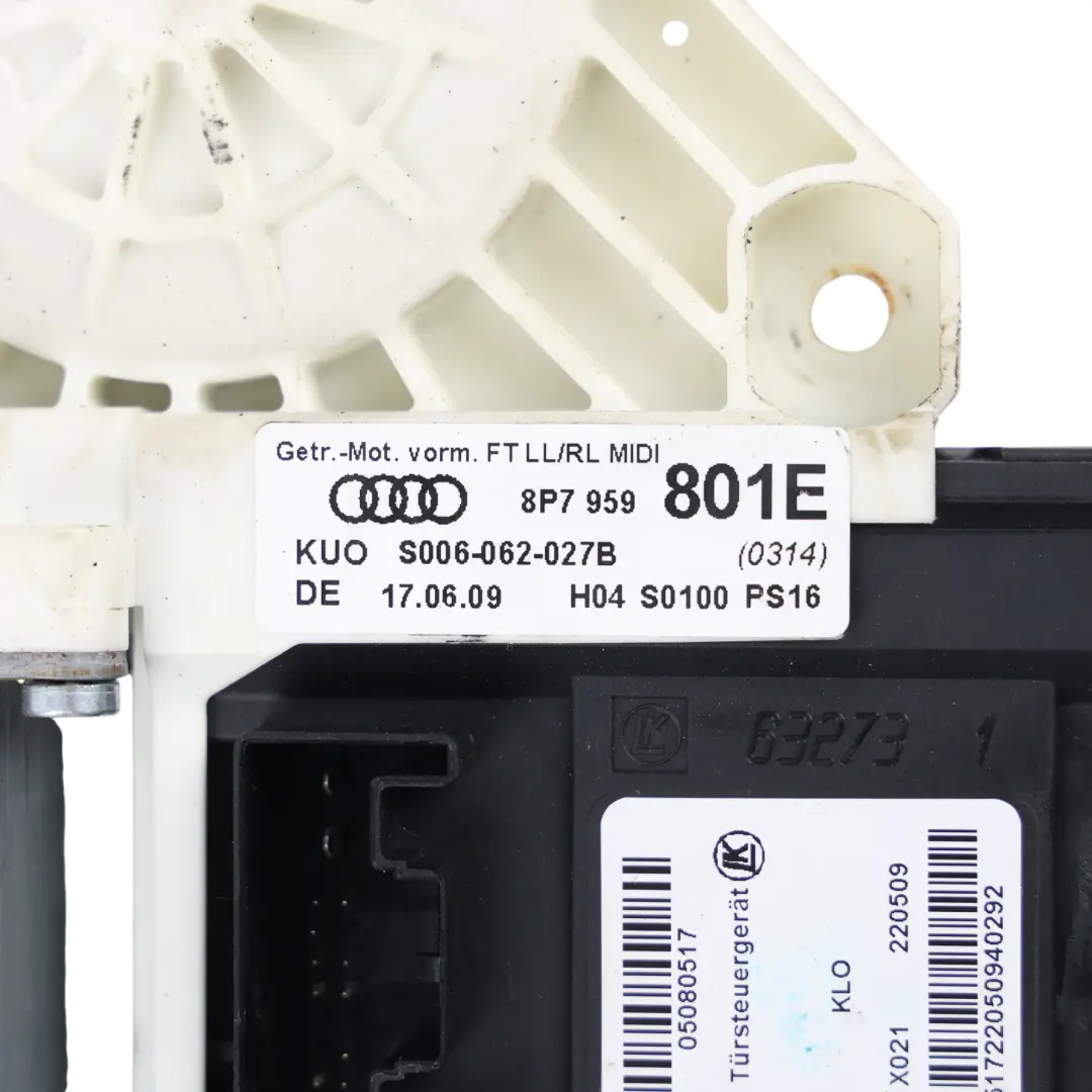 Audi A3 8P Lève-Vitre Mécanisme Moteur Porte Avant Côté Conducteur - SKU 8P7959801E - Numéro de pièce 8P7959801E