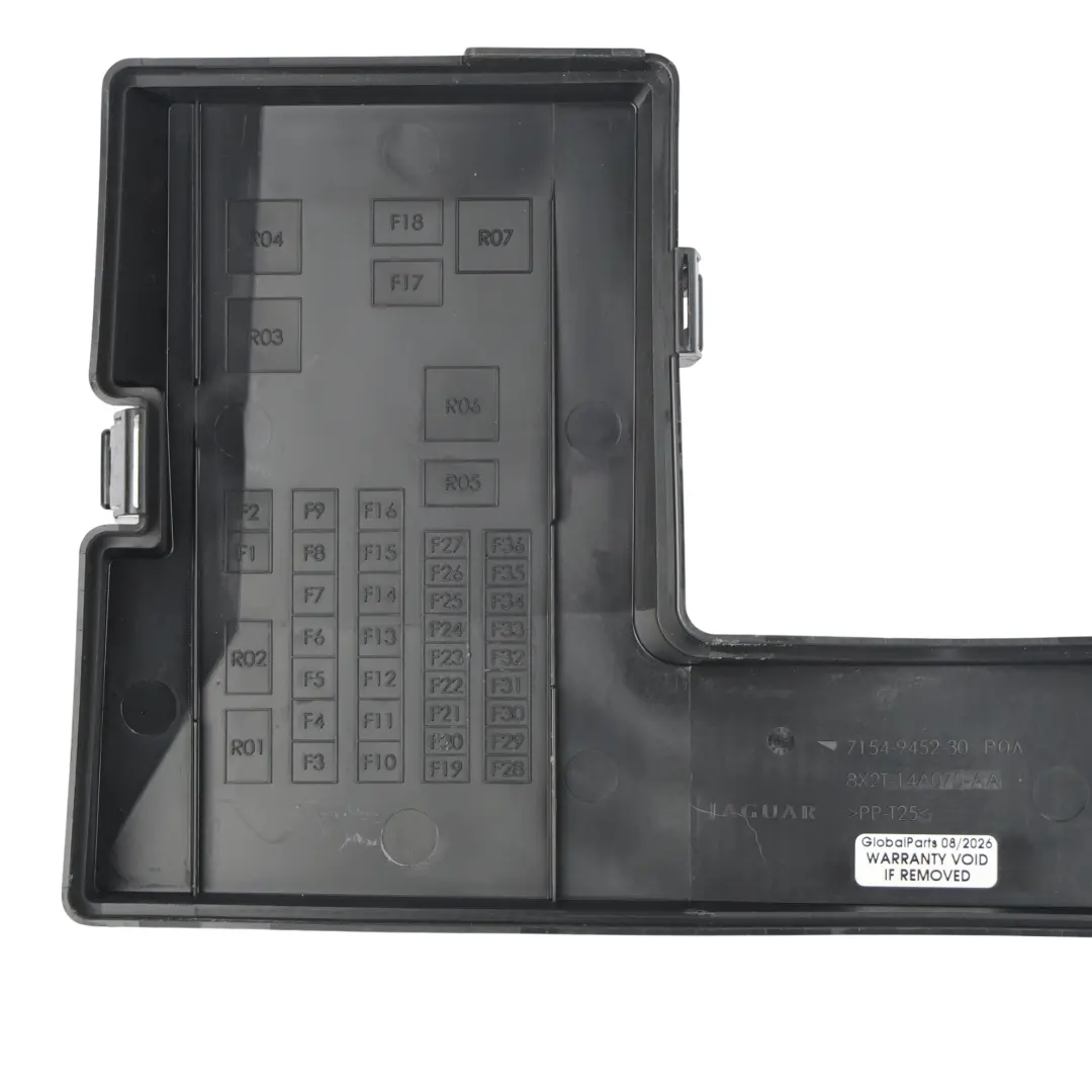 Fuse Relay Box Cover Panel Trim to Jaguar XF X250 with Part number 8X2T-14A075-AA Jaguar XF X250 Fuse Relay Box Cover Panel Trim - SKU 8X2T-14A075-AA - Part number 8X2T-14A075-AA