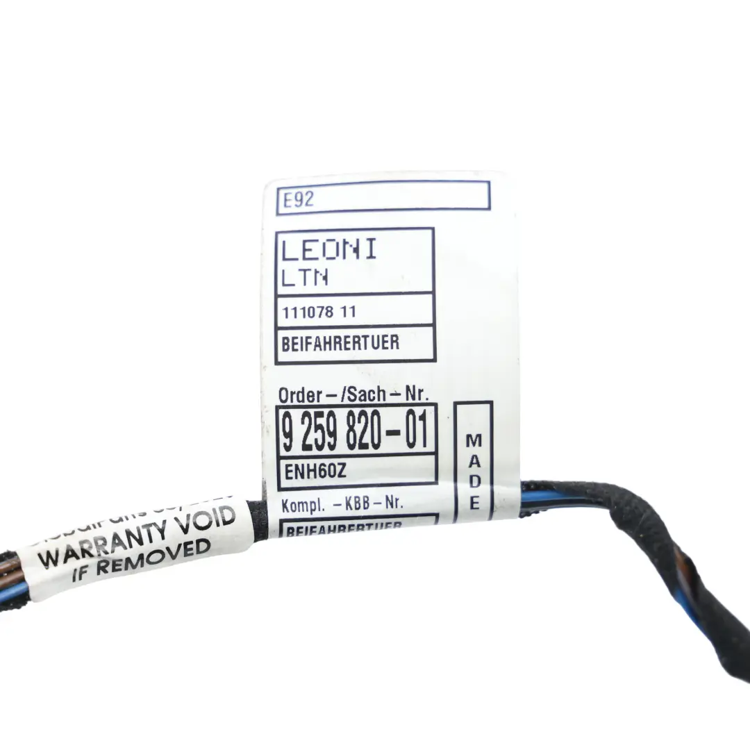 Kabelbaum Vordertür Beifahrerseite für BMW E92 mit Teilenummer 9259823 BMW E92 Kabelbaum Vordertür Beifahrerseite - SKU 9259823 - Teilenummer 9259823
