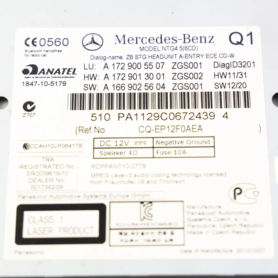 Mercedes R172 Stacja Multimedialna Radio CD - SKU A1729005507-1 - Numer Części A1729005507