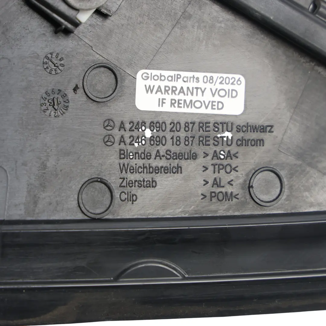 Exterior A Pillar Trim Traingle Cover Front Right O/S to Mercedes W246 with Part number A2466901887 Mercedes W246 Exterior A Pillar Trim Traingle Cover Front Right O/S - SKU A2466901887 - Part number A2466901887
