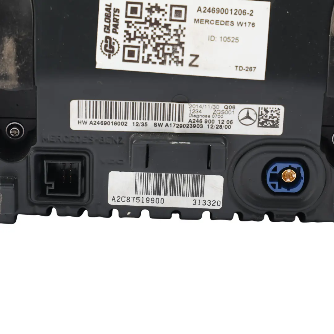 Pantalla Display Central Información Salpicadero para Mercedes W176 W246 con número de pieza A2469001206 Mercedes W176 W246 Pantalla Display Central Información Salpicadero - SKU A2469001206-2 - Número de pieza A2469001206