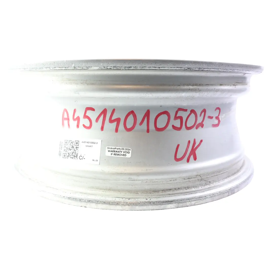 Alloy Wheel Rim Silver 15" 5,5J 3X112 ET22 to Smart Fortwo 451 Rear with Part number A4514010502 Smart Fortwo 451 Rear Alloy Wheel Rim Silver 15" 5,5J 3X112 ET22 - SKU A4514010502-3 - Part number A4514010502