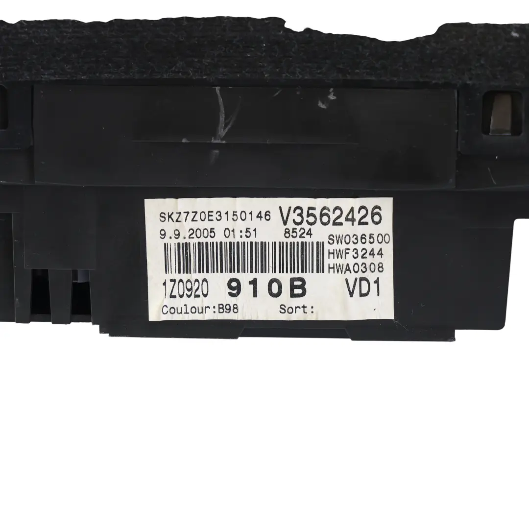 Skoda Octavia 1Z Speedometer Instrument Cluster Petrol Manual - SKU RHD-1Z0920910B - Part number 1Z0920912B