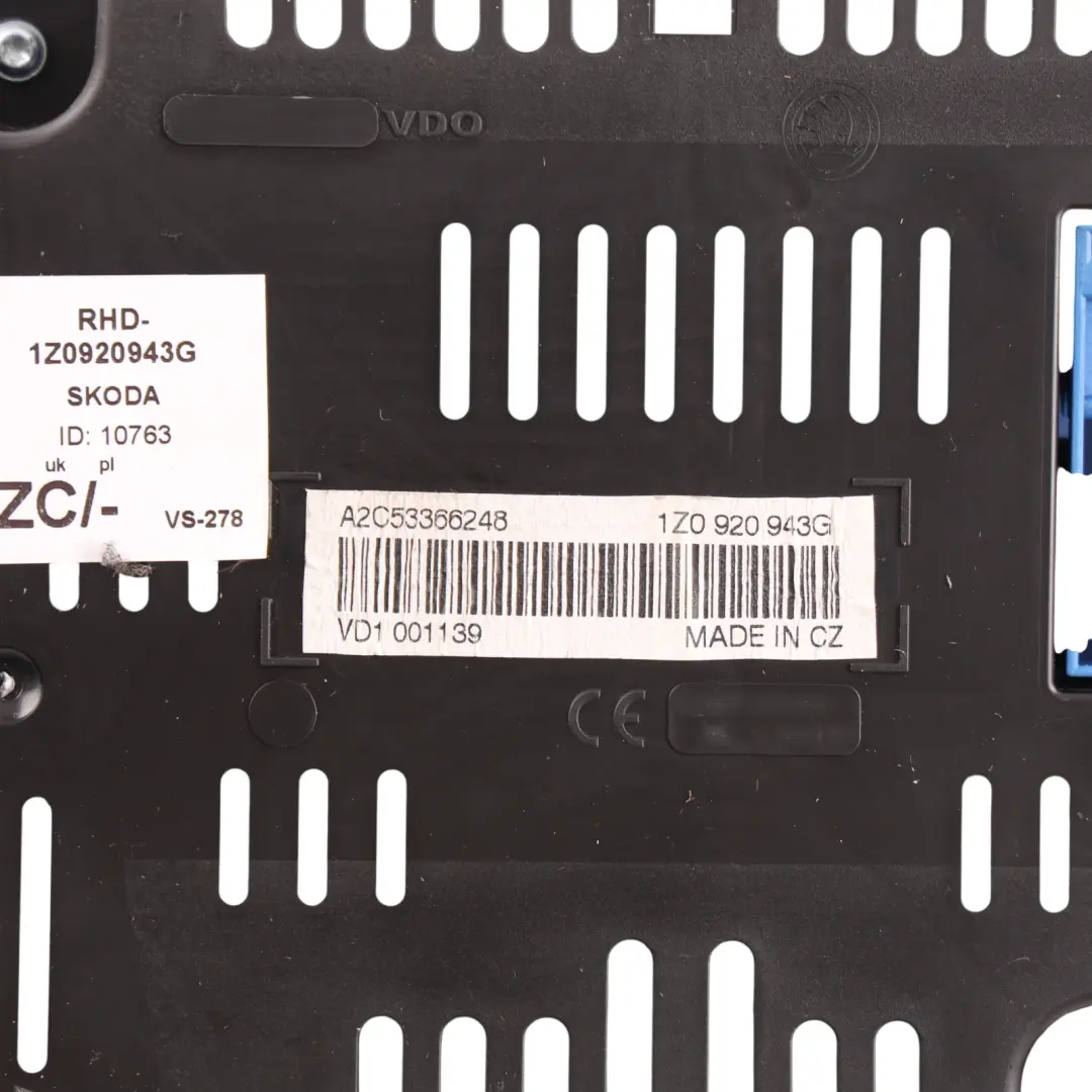 Mk2 Instrument Cluster Speedo Clocks Diesel Manual to Skoda Octavia with Part number 1Z0920943G Skoda Octavia Mk2 Instrument Cluster Speedo Clocks Diesel Manual - SKU RHD-1Z0920943G - Part number 1Z0920943G