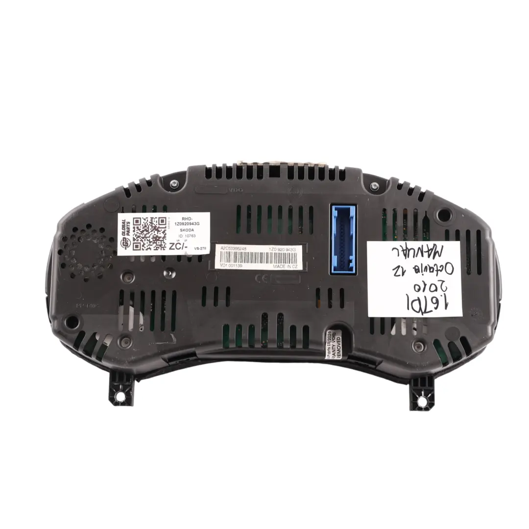 Mk2 Instrument Cluster Speedo Clocks Diesel Manual to Skoda Octavia with Part number 1Z0920943G Skoda Octavia Mk2 Instrument Cluster Speedo Clocks Diesel Manual - SKU RHD-1Z0920943G - Part number 1Z0920943G