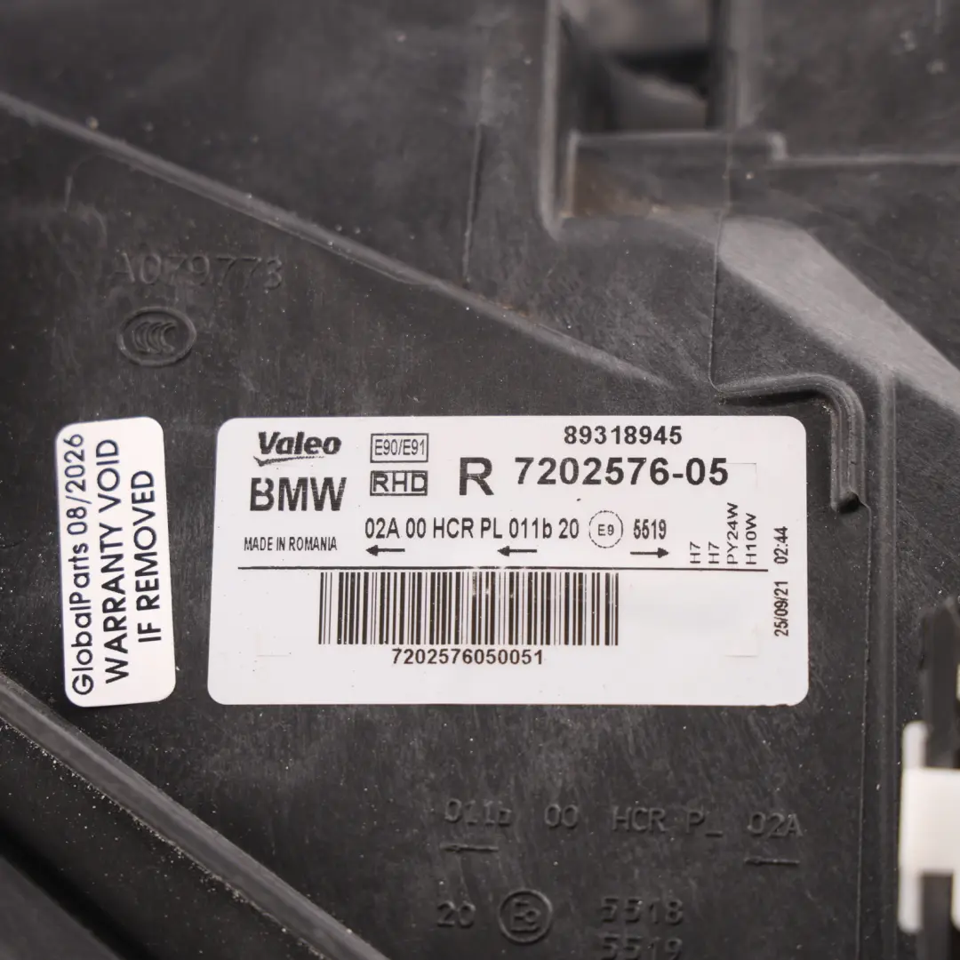  Front Lamp BMW E90 E91 LCI Headlight Light Driver Side Right O/S VALEO - SKU RHD-7202576-1 - Part number 7202576