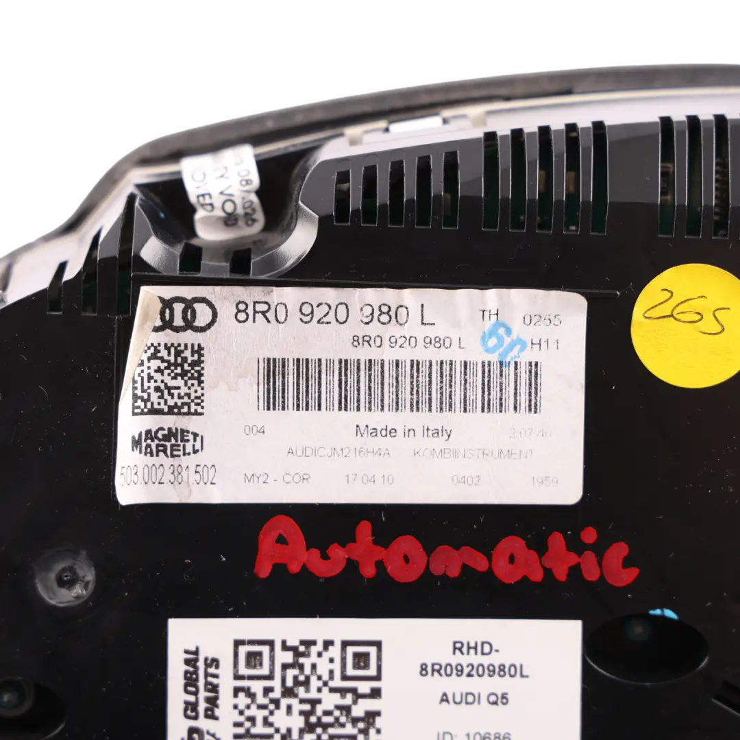 Audi Q5 8R Instrument Cluster Speedometer Clocks Diesel Manual - SKU RHD-8R0920980L - Part number 8R0920980L
