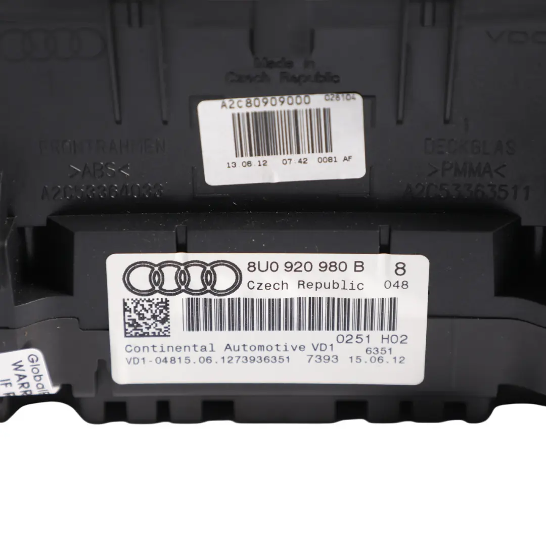 Instrument Cluster Speedometer Clock Diesel Automatic to Audi Q3 8U with Part number 8U0920980B Audi Q3 8U Instrument Cluster Speedometer Clock Diesel Automatic - SKU RHD-8U0920980B - Part number 8U0920980B