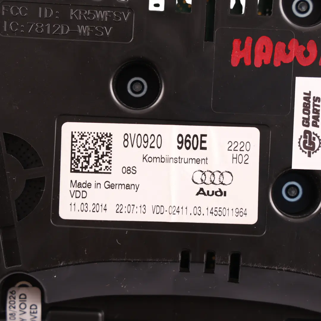 Audi A3 8V Instrument Cluster Speedo Clocks Diesel Manual - SKU RHD-8V0920960E-1 - Part number 8V0920960E