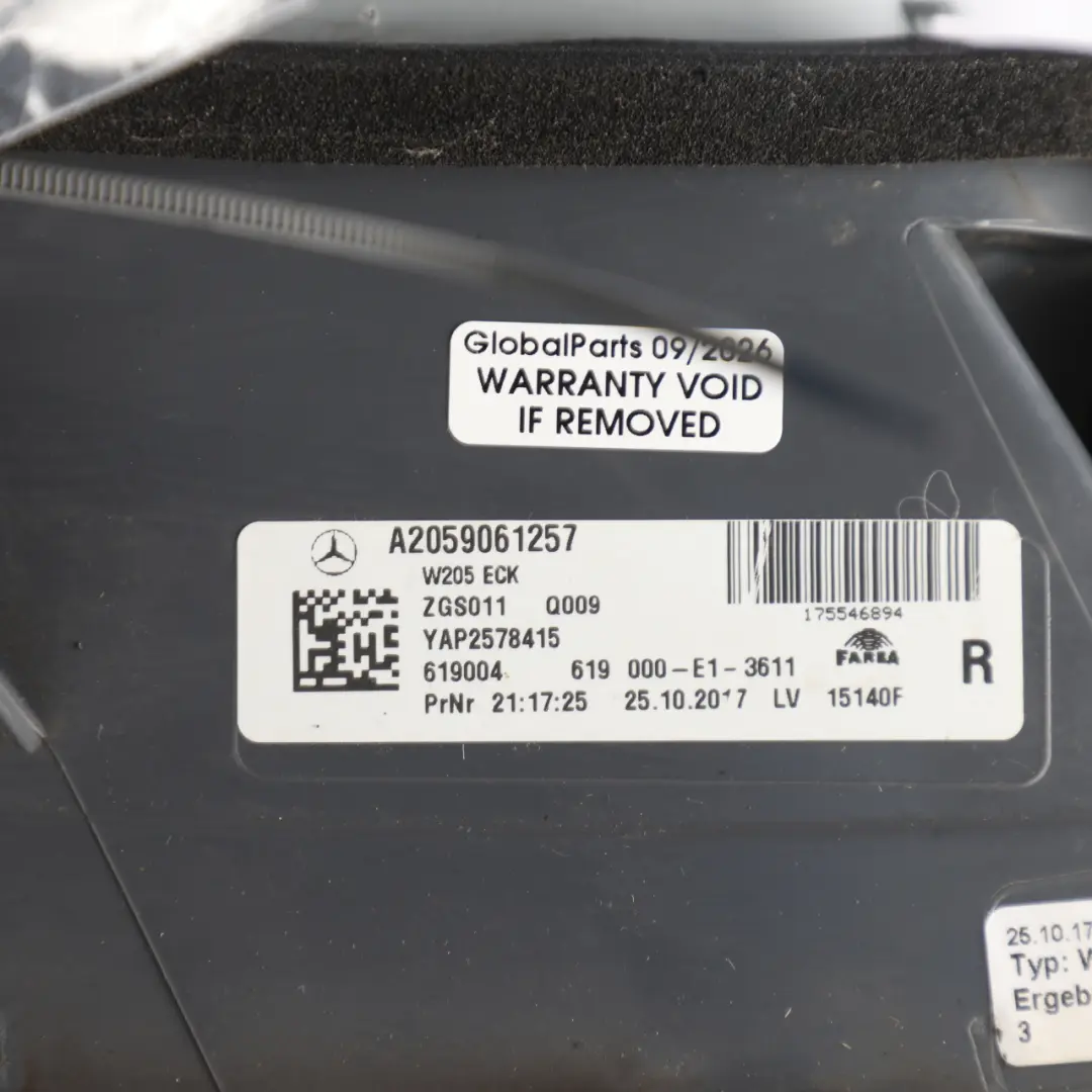 Side Tail Light Lamp Outer Right O/S to Mercedes W205 Rear with Part number A2059061257 Mercedes W205 Rear Side Tail Light Lamp Outer Right O/S - SKU RHD-A2059061257-3 - Part number A2059061257