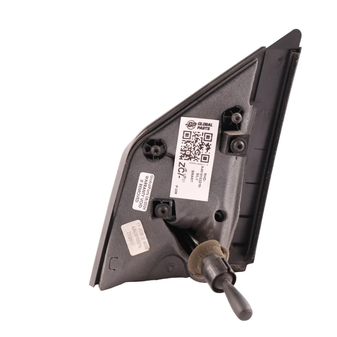 C451 Door Wing Mirror Right O/S River Silver Metallic - EAD to Smart with Part number A4518102216 Smart C451 Door Wing Mirror Right O/S River Silver Metallic - EAD - SKU RHD-A4518102216-SILV - Part number A4518102216