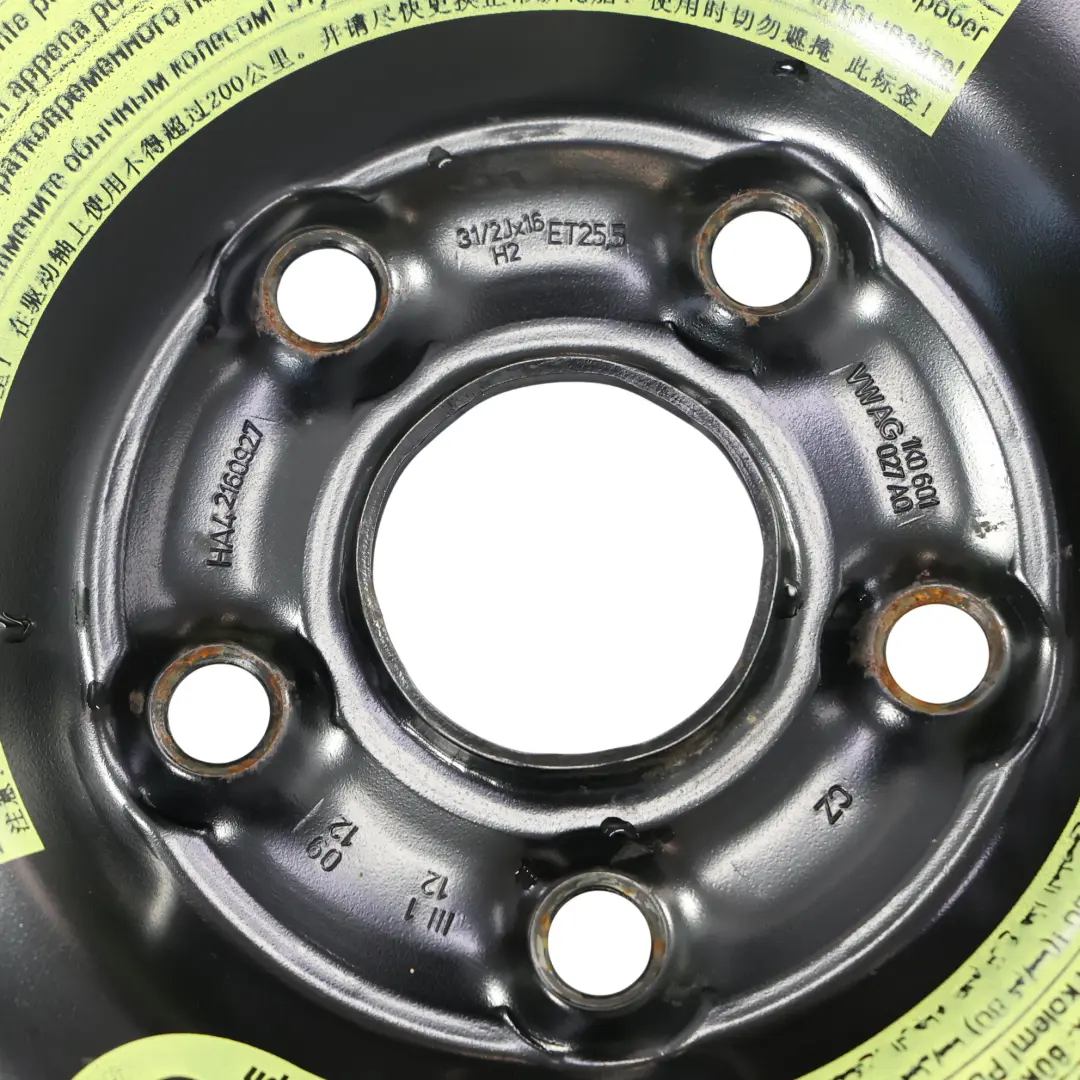 Volkswagen Golf Mk7 Roue Secours Acier R16 Maxxis 3.5J ET:25.5 125/70 1K0601027A - SKU 1K0601027AQ-2 - Numéro de pièce 1K0601027AQ