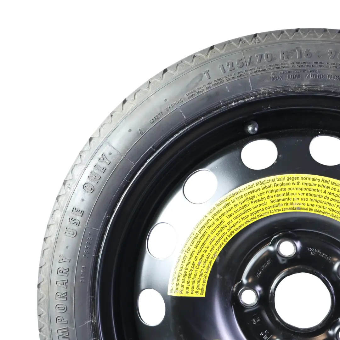 Stahl Notrad Reserverad 16" 125/70 für Volkswagen Golf Mk7 mit Teilenummer 1K0601027BT Volkswagen Golf Mk7 Stahl Notrad Reserverad 16" 125/70 - SKU 1K0601027BT-1 - Teilenummer 1K0601027BT