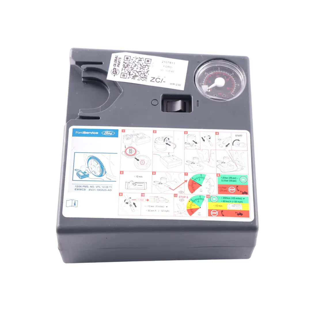 Original Notfall Reifen Kompressor Pumpe für Ford KA Fiesta B-Max Focus mit Teilenummer 2107811 Ford KA Fiesta B-Max Focus Original Notfall Reifen Kompressor Pumpe - SKU 2107811 - Teilenummer 2107811