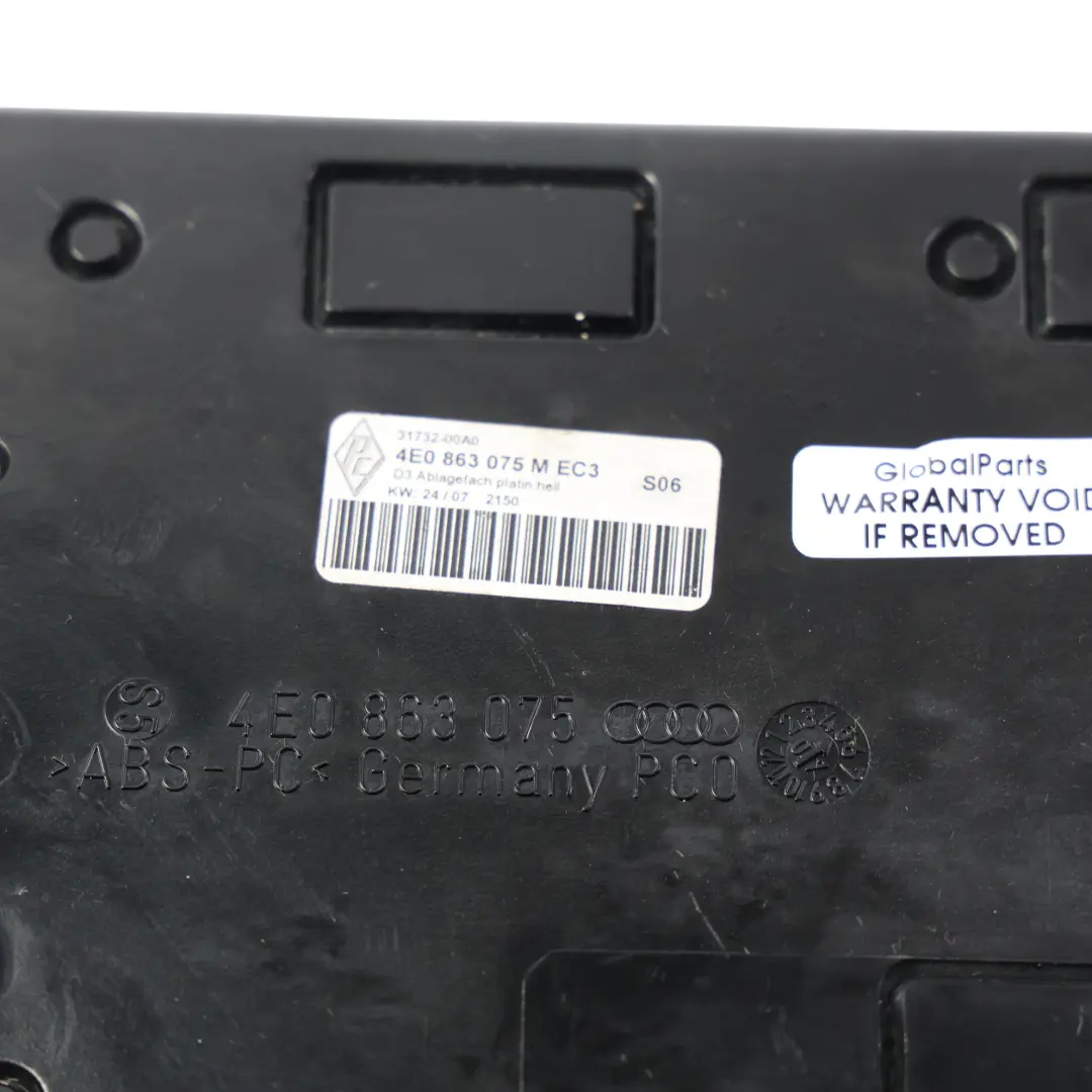 Audi A8 S8 D3 Centre Console Tray Storage Compartment Trim Panel - SKU 4E0863075D - Part number 4E0863075D