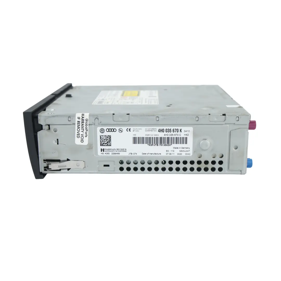 Audi A8 D4 MMI 3G+ DVD Information Reader Electronics Control Unit 4H0035670K - SKU 4H0035670KX - Part number 4H0035670KX