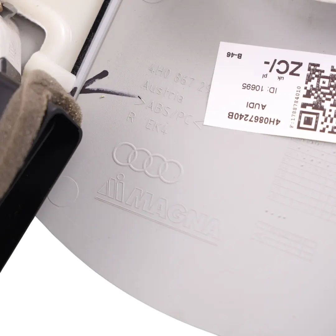 Osłona Wewnętrzna Górna Prawa Srebrny Księżycowy do Audi A8 D4 o numerze 4H0867240B Audi A8 D4 Osłona Wewnętrzna Górna Prawa Srebrny Księżycowy - SKU 4H0867240B - Numer Części 4H0867240B