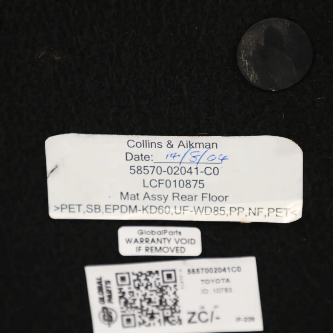 Luggage Compartment Floor Carpet Mat Liner Cover to Toyota Corolla E12 with Part number 5857002041C0 Toyota Corolla E12 Luggage Compartment Floor Carpet Mat Liner Cover - SKU 5857002041C0 - Part number 5857002041C0