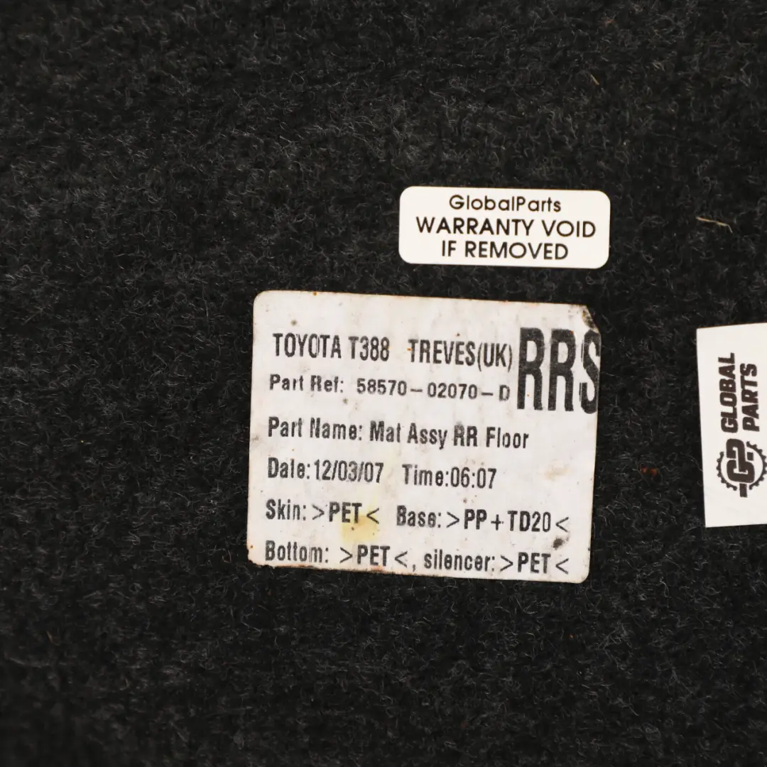 Toyota Auris E15 Boot Trunk Upholstery Lining Cover Liner Mat - SKU 5857002070D - Part number 5857002070D