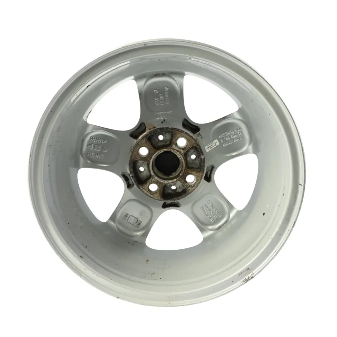 Alloy Rim 15" 5-Start Spooler 100 to Mini Cooper One R50 R56 Silver Wheel with Part number 6768498 Mini Cooper One R50 R56 Silver Wheel Alloy Rim 15" 5-Start Spooler 100 - SKU 6768498-SL4 - Part number 6768498