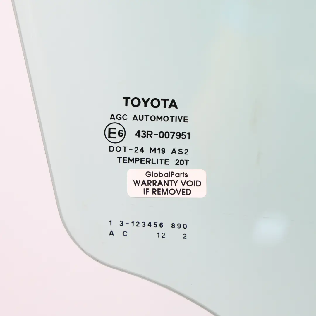 Front Door Window Glass Glazing Right O/S AS2 Green to Toyota Auris E15 with Part number 6810102230 Toyota Auris E15 Front Door Window Glass Glazing Right O/S AS2 Green - SKU 6810102230 - Part number 6810102230