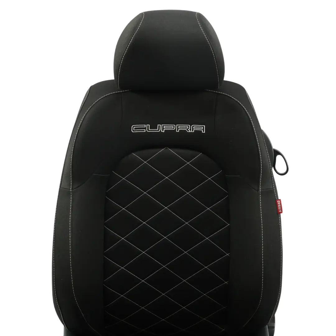 6J Cupra Front Seat Left N/S Black Cloth Fabric White Seam to Seat Ibiza with Part number 6J0881805BR Seat Ibiza 6J Cupra Front Seat Left N/S Black Cloth Fabric White Seam - SKU 6J0881805BR-1 - Part number 6J0881805BR
