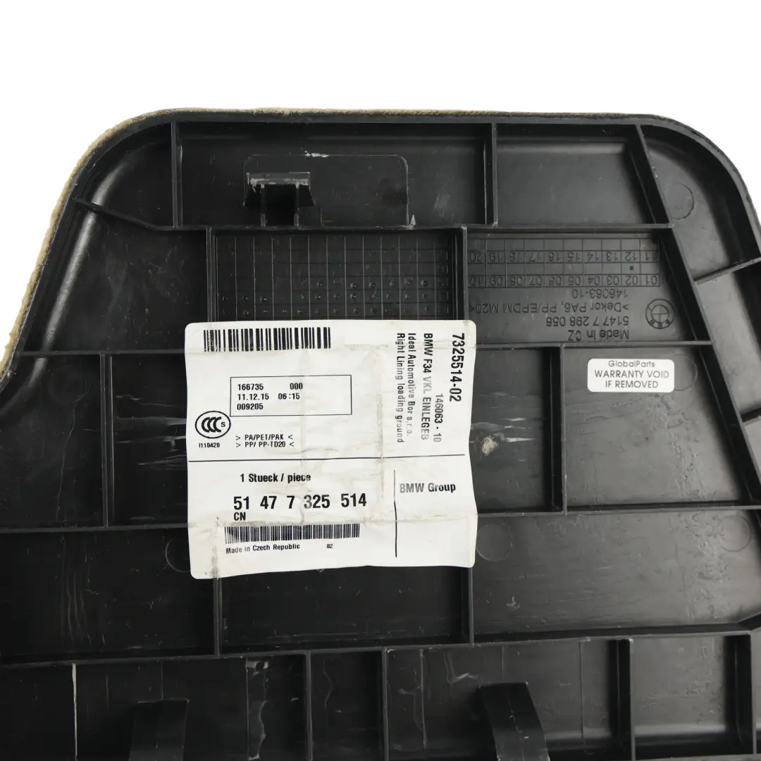 BMW F34 GT Revêtement Moquette Plancher Coffre Arrière Droite - SKU 7325514 - Numéro de pièce 7325514