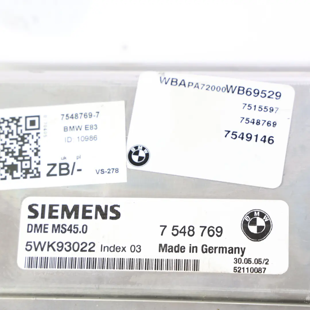 BMW X3 E83 2.5i Petrol M54 192HP Engine Control Unit ECU DME Automatic - SKU 7548769-7 - Part number 7548769