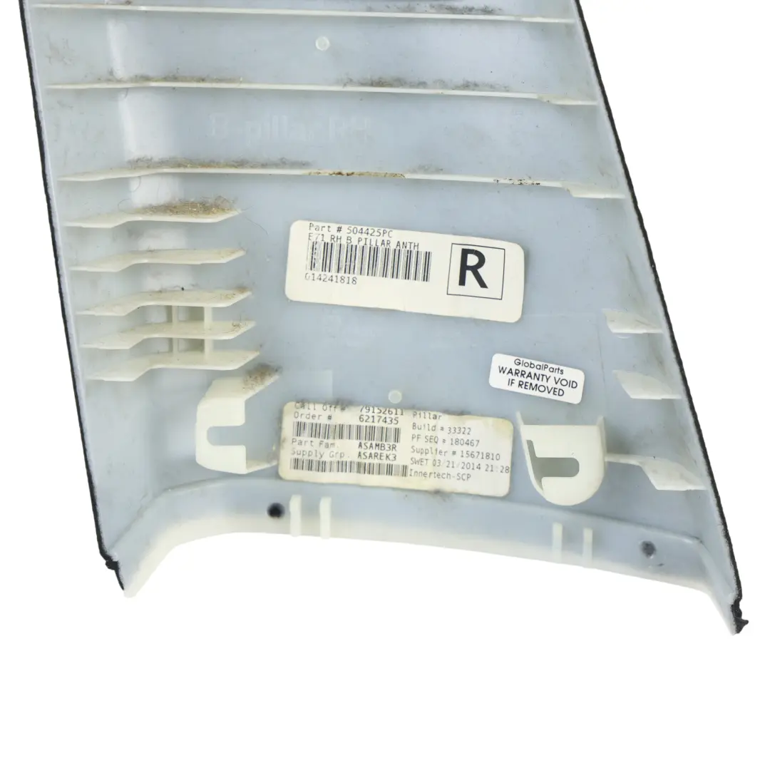 BMW X6 E71 Moldura Superior Pilar B Derecho Negro - SKU 7896764 - Número de pieza 7896764