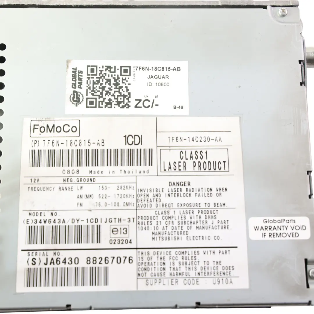 Radio CD Reproductor Estéreo Unidad Control ECU para Jaguar XF X250 con número de pieza 7F6N-18C815-AB Jaguar XF X250 Radio CD Reproductor Estéreo Unidad Control ECU - SKU 7F6N-18C815-AB - Número de pieza 7F6N-18C815-AB