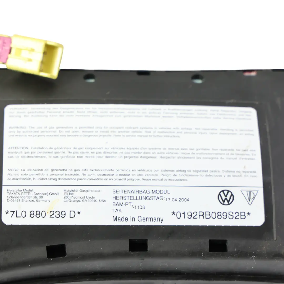 7L Poduszka Powietrzna Fotela Lewa do Porsche Cayenne VW Touareg o numerze 7L0880239D Porsche Cayenne VW Touareg 7L Poduszka Powietrzna Fotela Lewa - SKU 7L0880239D - Numer Części 7L0880239D