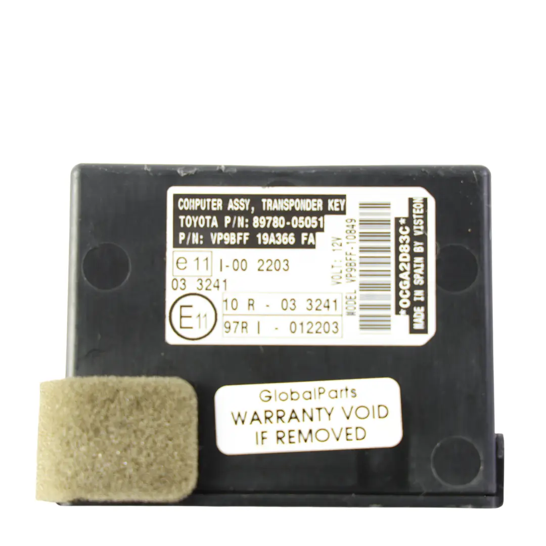 Transponder Immobilizzatore Centralina Modulo 89780-05051 per Toyota Avensis T270 con numero di parte 8978005051 Toyota Avensis T270 Transponder Immobilizzatore Centralina Modulo 89780-05051 - SKU 8978005051 - Numero di parte 8978005051