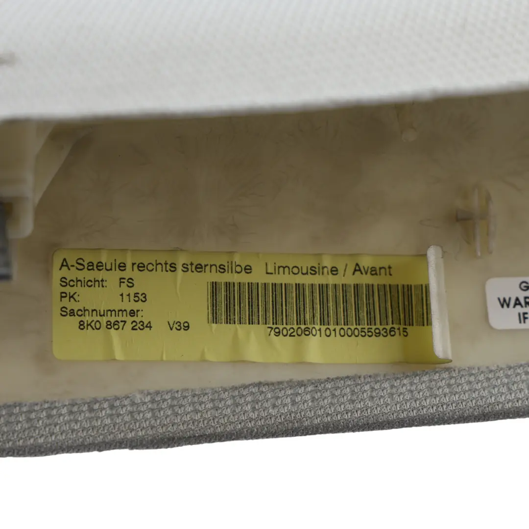 Front Cover A Pillar Trim Panel Upper Right O/S to Audi A4 B8 with Part number 8K0867234 Audi A4 B8 Front Cover A Pillar Trim Panel Upper Right O/S - SKU 8K0867234-1 - Part number 8K0867234