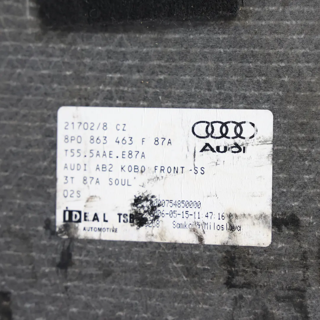 Copertura Vano Bagagliaio Moquette Nero Ruota Scorta per Audi A3 8P con numero di parte 8P0863463F Audi A3 8P Copertura Vano Bagagliaio Moquette Nero Ruota Scorta - SKU 8P0863463F - Numero di parte 8P0863463F