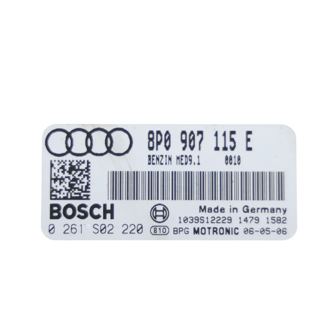 Unidad Control Motor ECU 2.0 TFSI BWA 200HP Automático Kit para Audi A3 8P con número de pieza 8P0907115E Audi A3 8P Unidad Control Motor ECU 2.0 TFSI BWA 200HP Automático Kit - SKU 8P0907115E-1 - Número de pieza 8P0907115E