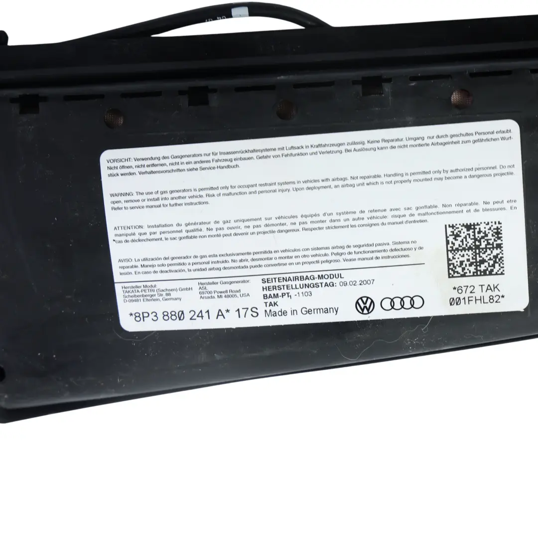 Poduszka Powietrzna Fotela Lewy Przód do Audi A3 8P o numerze 8P3880241A Audi A3 8P Poduszka Powietrzna Fotela Lewy Przód - SKU 8P3880241A - Numer Części 8P3880241A