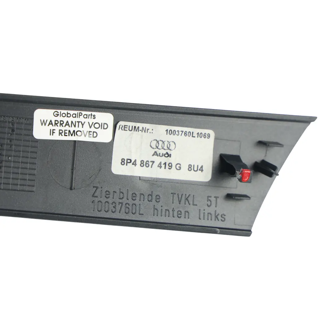 Audi A3 S3 8P Moldura Panel Puerta Trasera Izquierda Granito - SKU 8P4867419G-1 - Número de pieza 8P4867419G